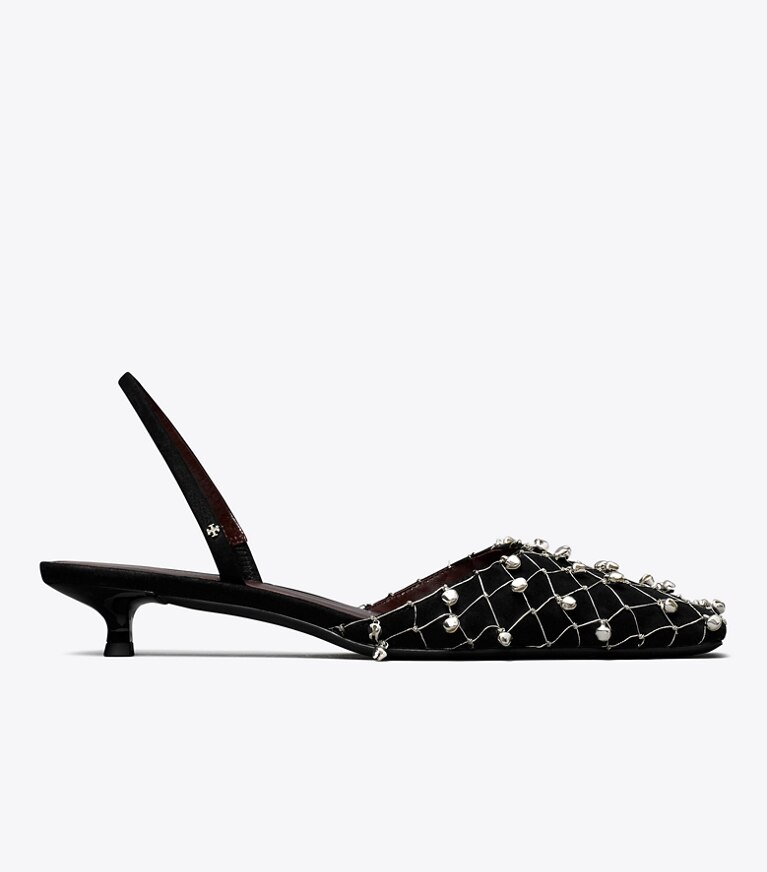 Tory Burch diseñador tacones Zapato con tira trasera Bell en PERFECT BLACK lateral