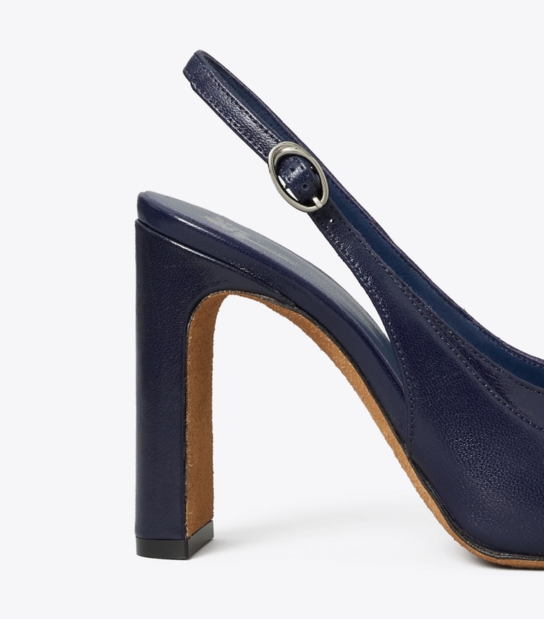 Tory Burch diseñador tacones Zapato con tira trasera con cadena de pasarela en INK BLOT detalle
