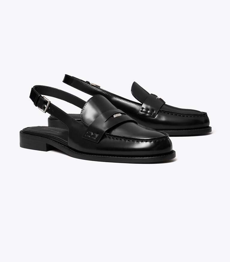 Tory Burch diseñador zapatos planos Zapato con tira trasera con piel grabada en relieve Penny clásico en PERFECT BLACK ángulo