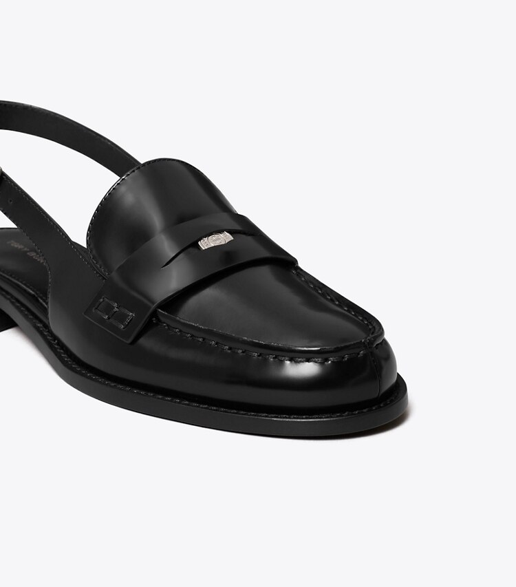 Tory Burch diseñador zapatos planos Zapato con tira trasera con piel grabada en relieve Penny clásico en PERFECT BLACK detalle