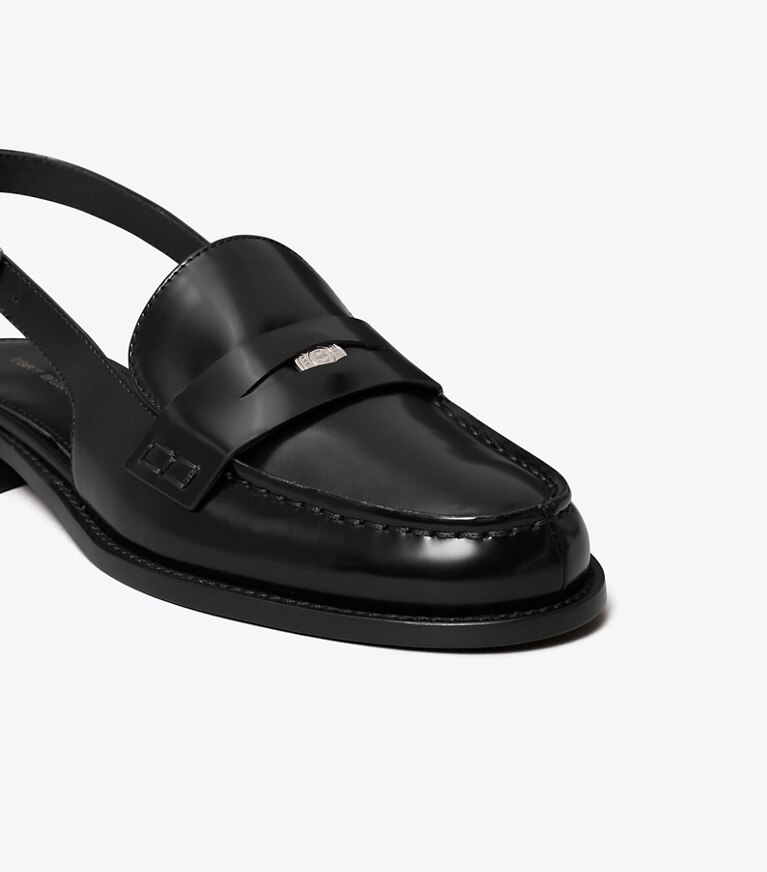 Tory Burch diseñador zapatos planos Zapato con tira trasera con piel grabada en relieve Penny clásico en PERFECT BLACK detalle