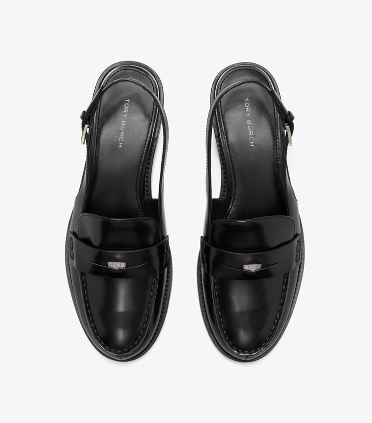 Tory Burch diseñador zapatos planos Zapato con tira trasera con piel grabada en relieve Penny clásico en PERFECT BLACK vista superior