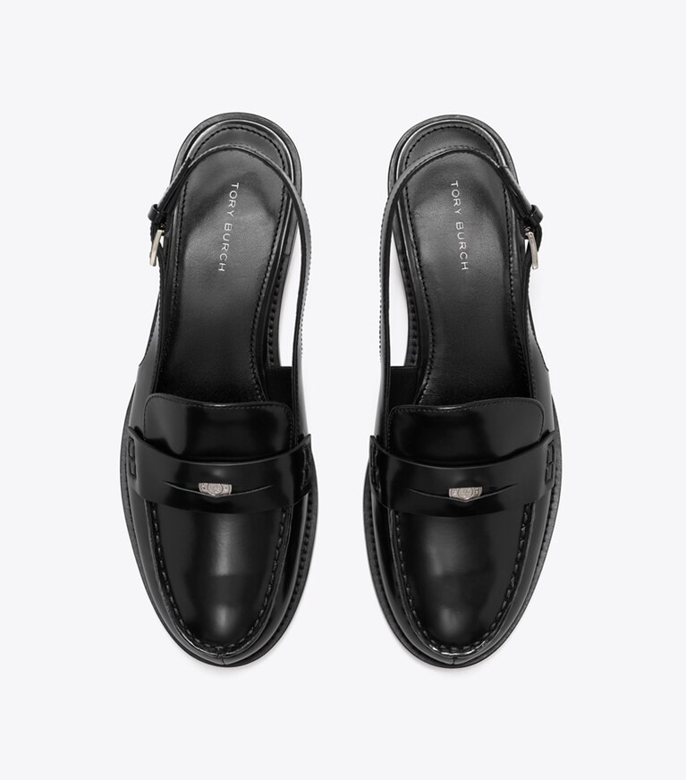 Tory Burch diseñador zapatos planos Zapato con tira trasera con piel grabada en relieve Penny clásico en PERFECT BLACK vista superior