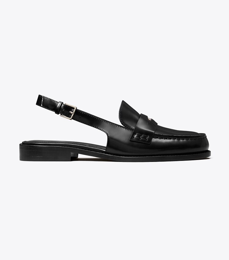 Tory Burch diseñador zapatos planos Zapato con tira trasera con piel grabada en relieve Penny clásico en PERFECT BLACK lateral