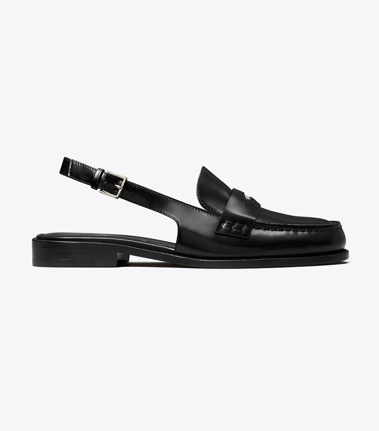 Tory Burch diseñador zapatos planos Zapato con tira trasera con piel grabada en relieve Penny clásico en PERFECT BLACK lateral