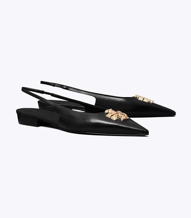 Tory Burch diseñador zapatos planos Zapato con tira trasera Eleanor plano en PERFECT BLACK ángulo