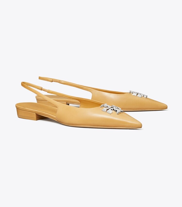 Tory Burch diseñador zapatos planos Zapato con tira trasera Eleanor plano en HONEYCOMB TAN ángulo