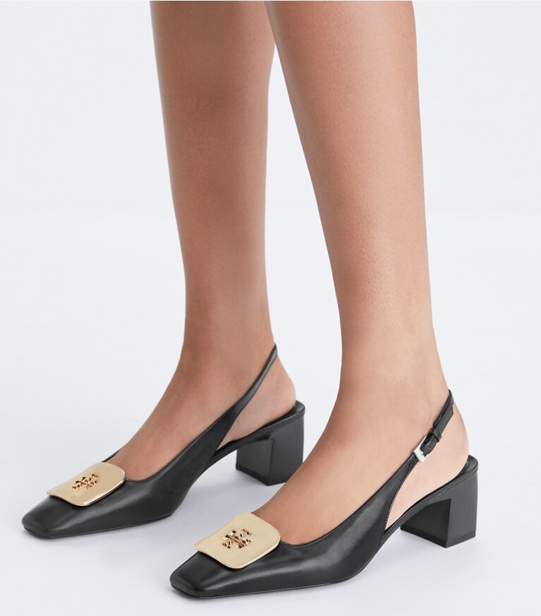 Tory Burch diseñador tacones Zapato con tira trasera Georgia en PERFECT BLACK adicional en modelo