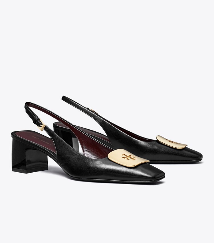 Tory Burch diseñador tacones Zapato con tira trasera Georgia en PERFECT BLACK ángulo