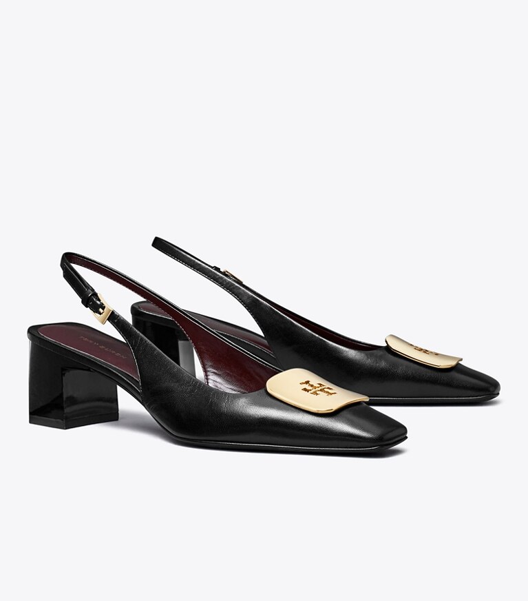 Tory Burch diseñador tacones Zapato con tira trasera Georgia en PERFECT BLACK ángulo