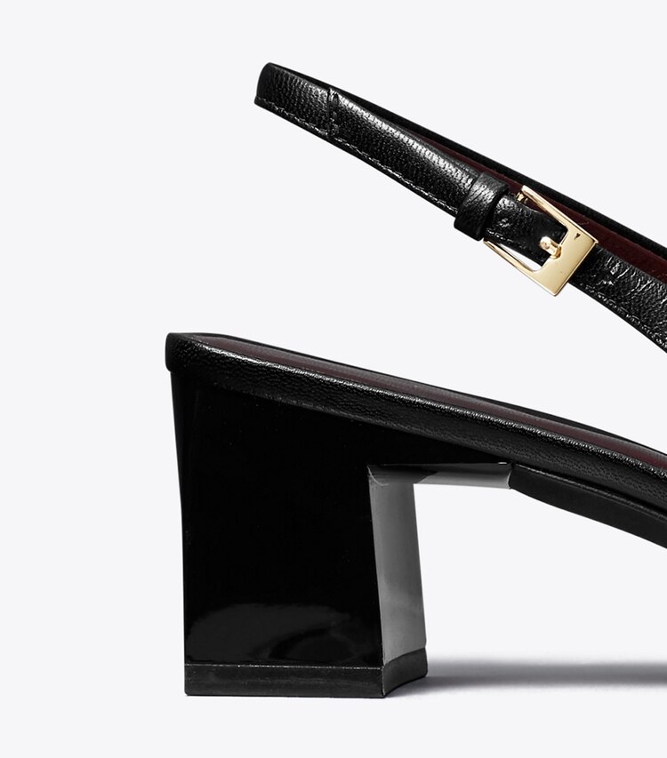 Tory Burch diseñador tacones Zapato con tira trasera Georgia en PERFECT BLACK detalle