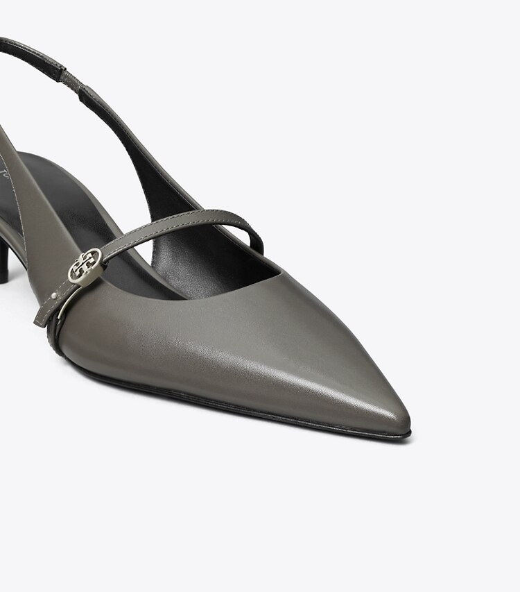 Tory Burch diseñador tacones Zapato con tira trasera Mary Jane con hebilla doble T en DARK GRIGIO / DARK GRIGIO detalle