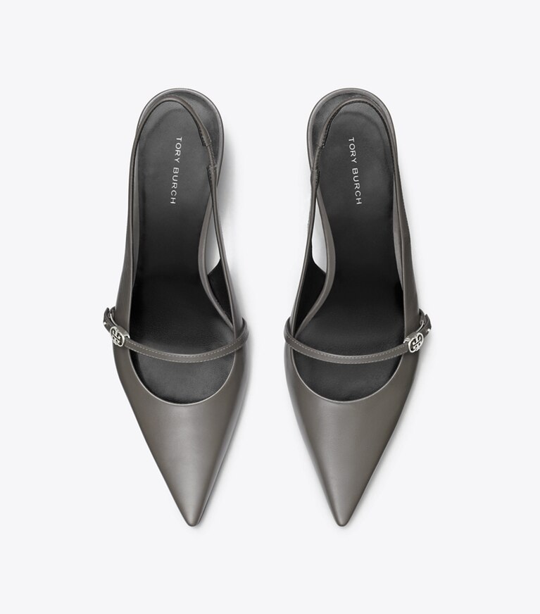Tory Burch diseñador tacones Zapato con tira trasera Mary Jane con hebilla doble T en DARK GRIGIO / DARK GRIGIO vista superior