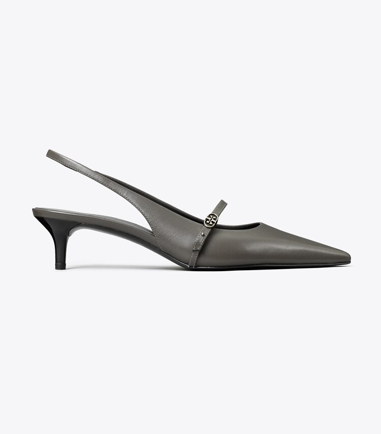 Tory Burch diseñador tacones Zapato con tira trasera Mary Jane con hebilla doble T en DARK GRIGIO / DARK GRIGIO lateral
