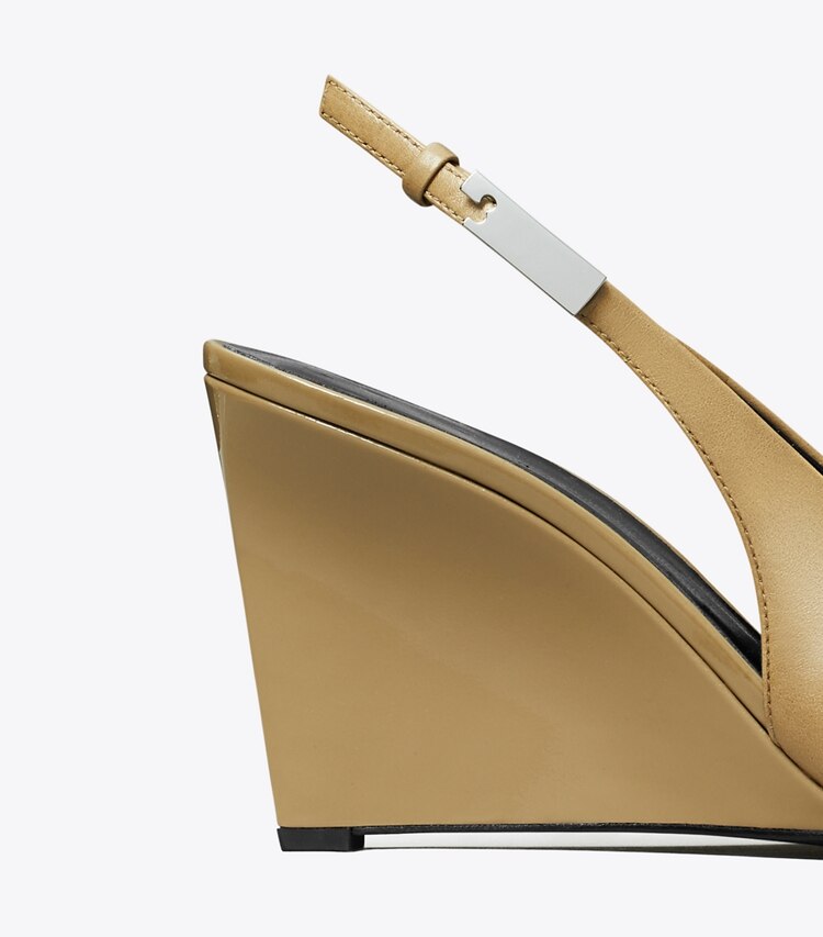 Tory Burch diseñador tacones Zapato con tira trasera y cuña Gigi en BURNT HONEY detalle