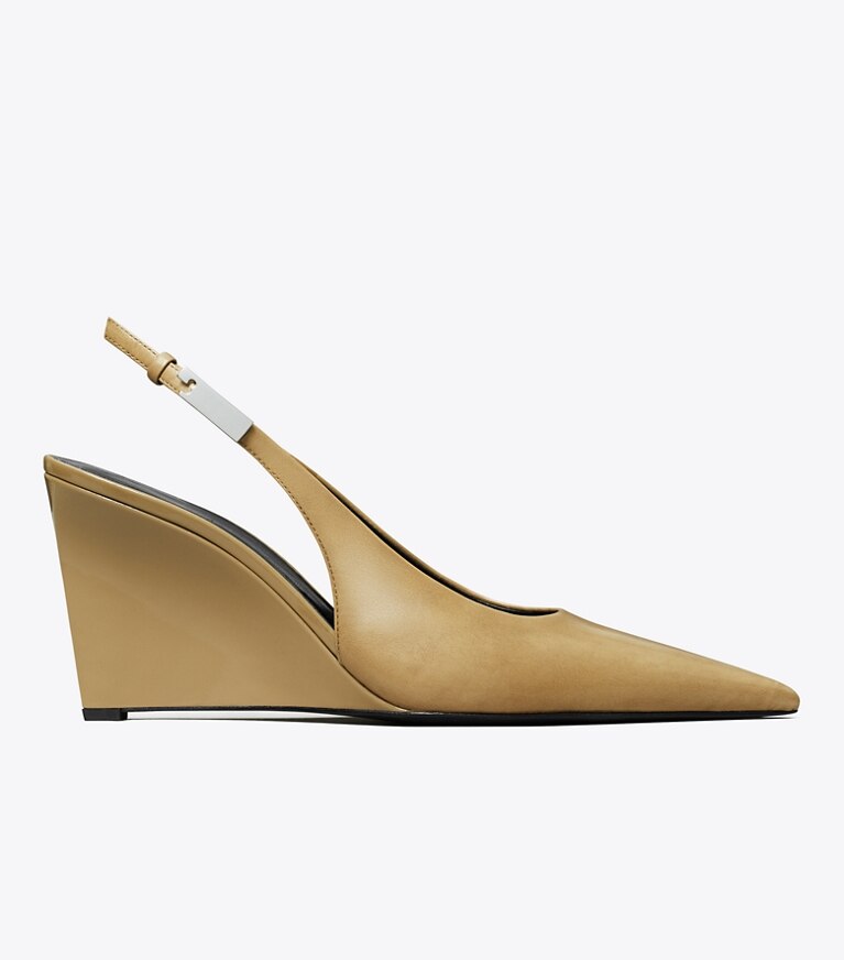 Tory Burch diseñador tacones Zapato con tira trasera y cuña Gigi en BURNT HONEY lateral