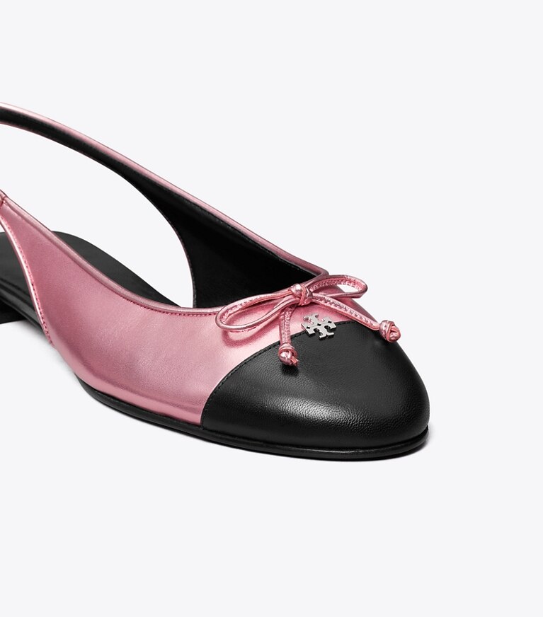 Tory Burch diseñador zapatos planos Zapato con tira trasera y puntera en PINK ETOILE / PERFECT BLACK detalle