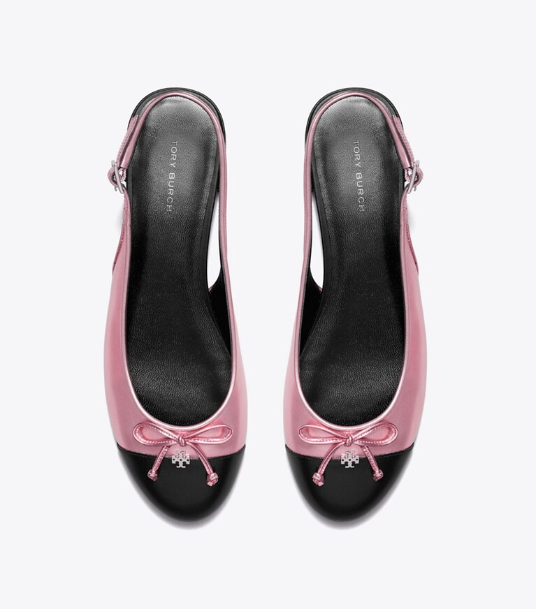 Tory Burch diseñador zapatos planos Zapato con tira trasera y puntera en PINK ETOILE / PERFECT BLACK vista superior