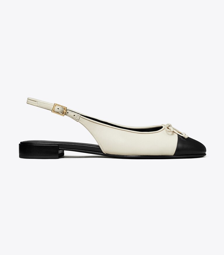 Tory Burch diseñador zapatos planos Zapato con tira trasera y puntera en LIGHT CREAM / PERFECT BLACK lateral