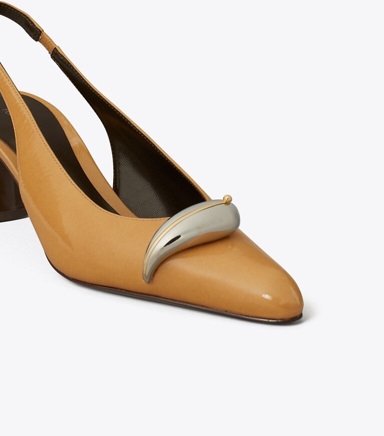 Tory Burch diseñador tacones Zapato con tira trasera y tacones Pierced en BISCOTTI / SILVER detalle