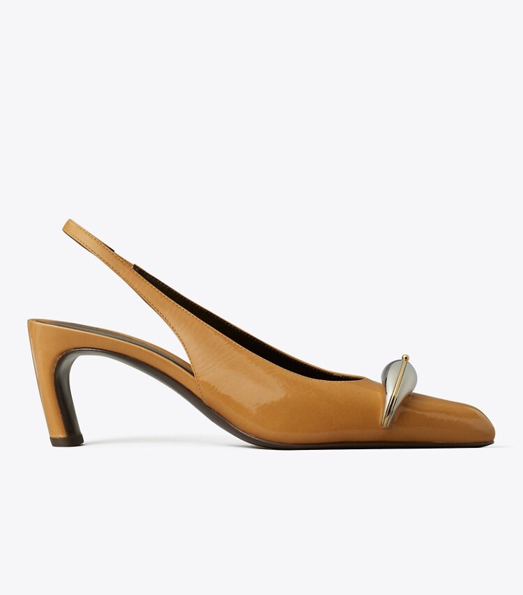 Tory Burch diseñador tacones Zapato con tira trasera y tacones Pierced en BISCOTTI / SILVER lateral