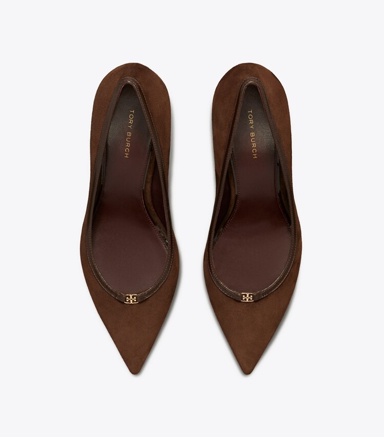 Tory Burch diseñador tacones Zapato de salón con hebilla doble T en DARK COCOA / DARK COCOA desde arriba
