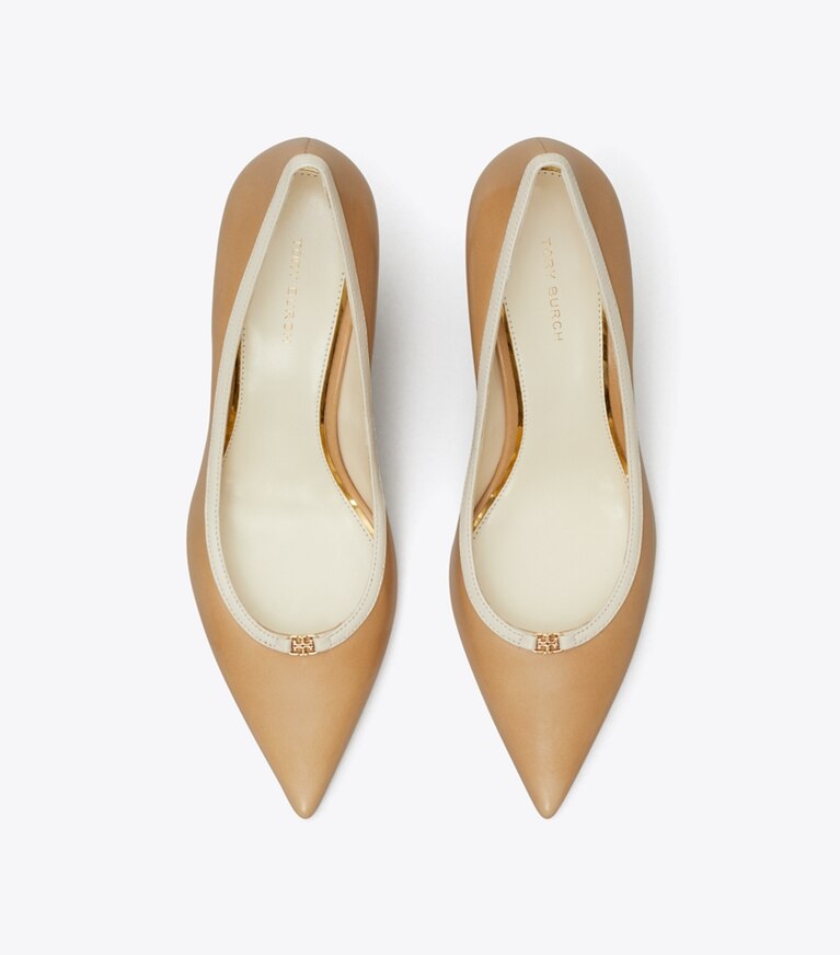 Tory Burch diseñador tacones Zapato de salón con hebilla doble T en CANTUCCI / LIGHT CREAM desde arriba