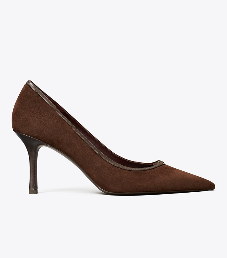 Tory Burch diseñador tacones Zapato de salón con hebilla doble T en DARK COCOA / DARK COCOA lateral