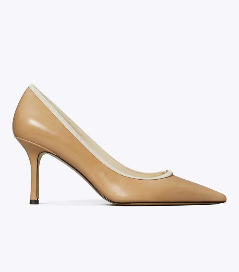 Tory Burch diseñador tacones Zapato de salón con hebilla doble T en CANTUCCI / LIGHT CREAM lateral