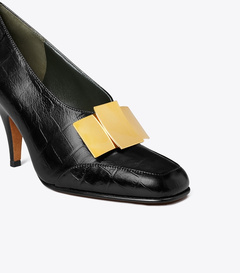 Tory Burch diseñador tacones Zapato de tacón Bunny Knot en PERFECT BLACK detalle