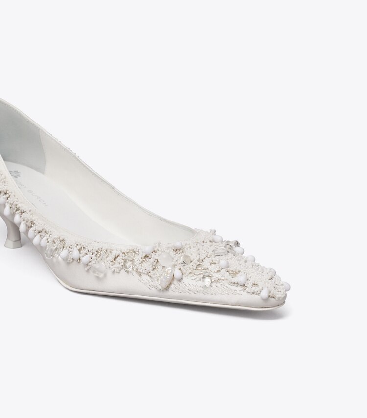 Tory Burch diseñador tacones Zapato de tacón con cuentas en NEW IVORY detalle