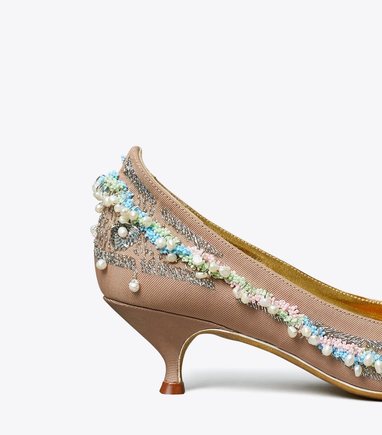 Tory Burch diseñador tacones Zapato de tacón con cuentas en BRONZE SUN detalle