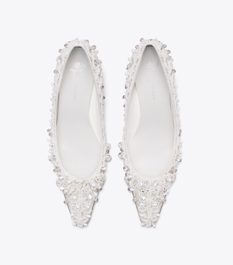 Tory Burch diseñador tacones Zapato de tacón con cuentas en NEW IVORY vista superior