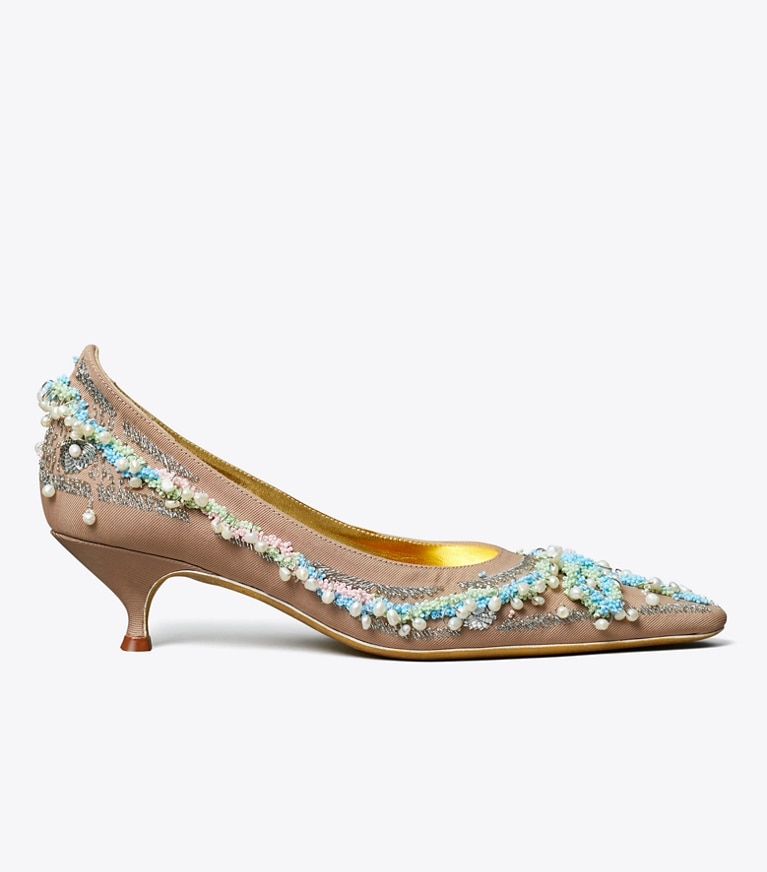 Tory Burch diseñador tacones Zapato de tacón con cuentas en BRONZE SUN lateral