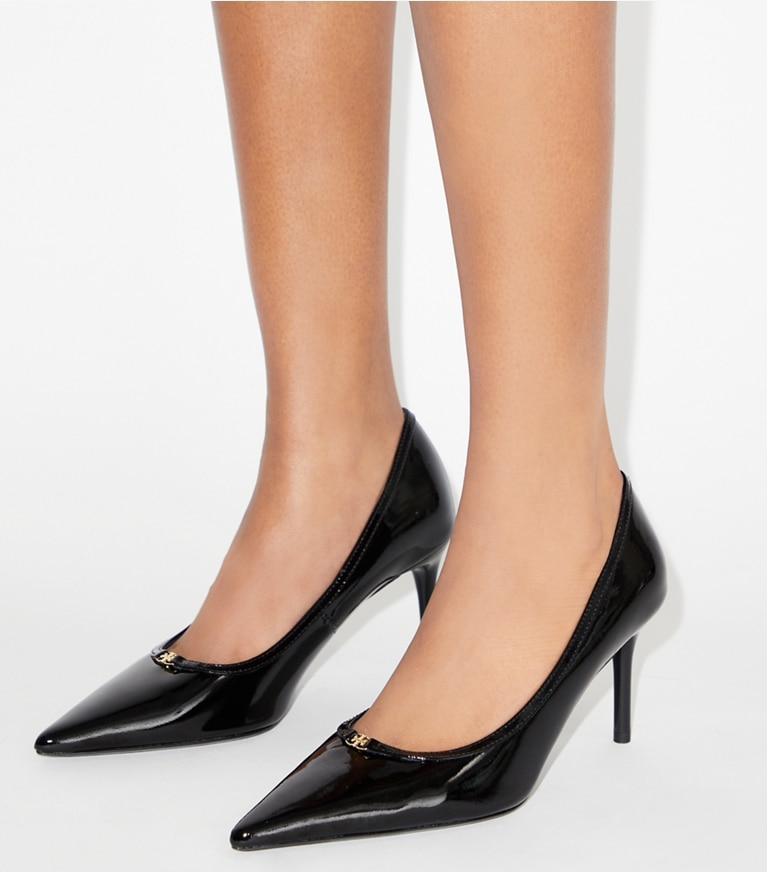 Tory Burch diseñador tacones Zapato de tacón con hebilla doble T en PERFECT BLACK accesorio en modelo