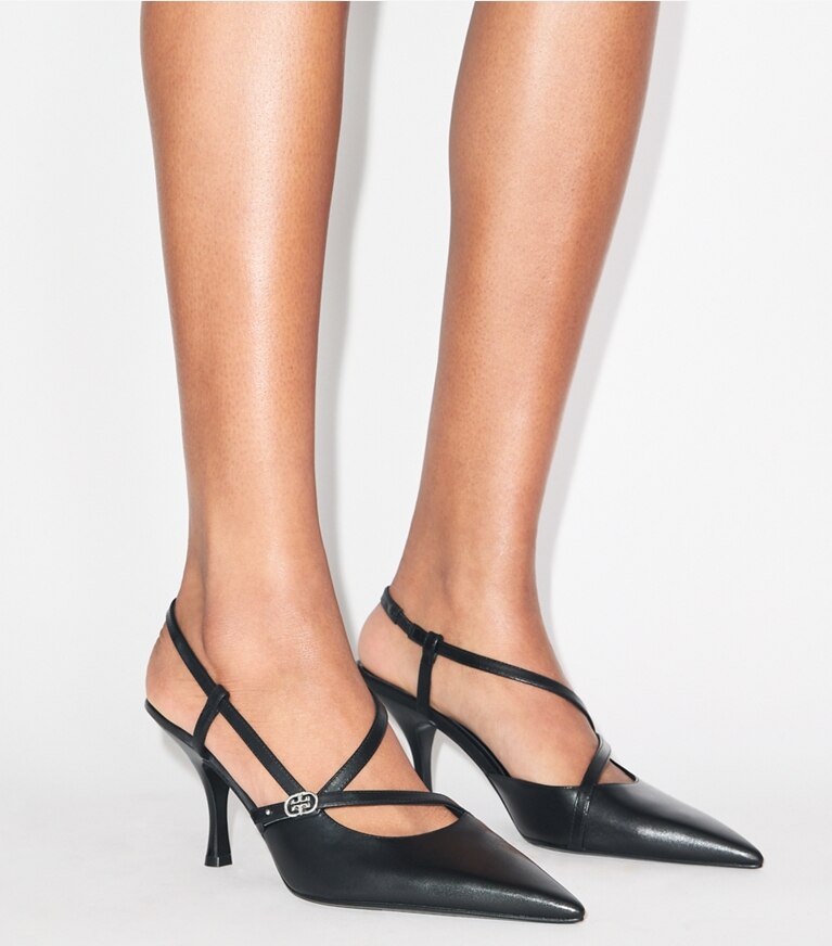 Tory Burch diseñador tacones Zapato de tacón con hebilla doble T en PERFECT BLACK accesorio en modelo