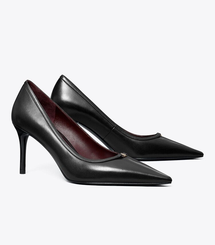 Tory Burch diseñador tacones Zapato de tacón con hebilla doble T en PERFECT BLACK / PERFECT BLACK ángulo