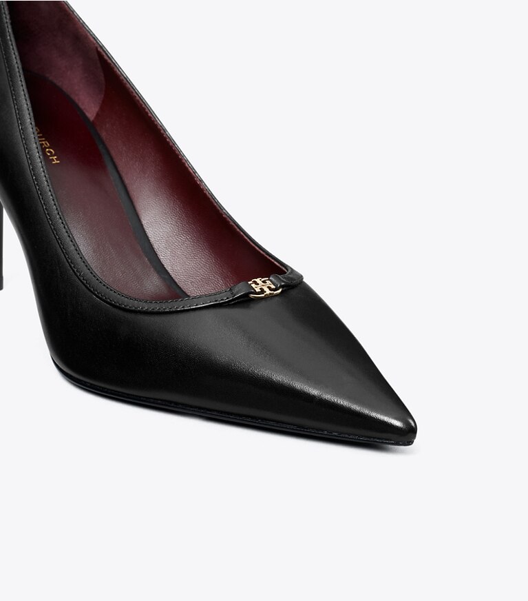 Tory Burch diseñador tacones Zapato de tacón con hebilla doble T en PERFECT BLACK / PERFECT BLACK detalle