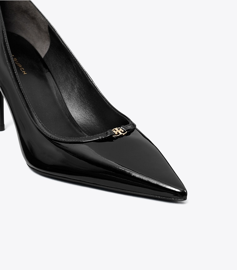 Tory Burch diseñador tacones Zapato de tacón con hebilla doble T en PERFECT BLACK detalle