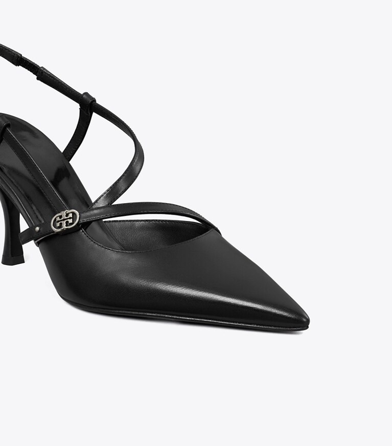 Tory Burch diseñador tacones Zapato de tacón con hebilla doble T en PERFECT BLACK detalle
