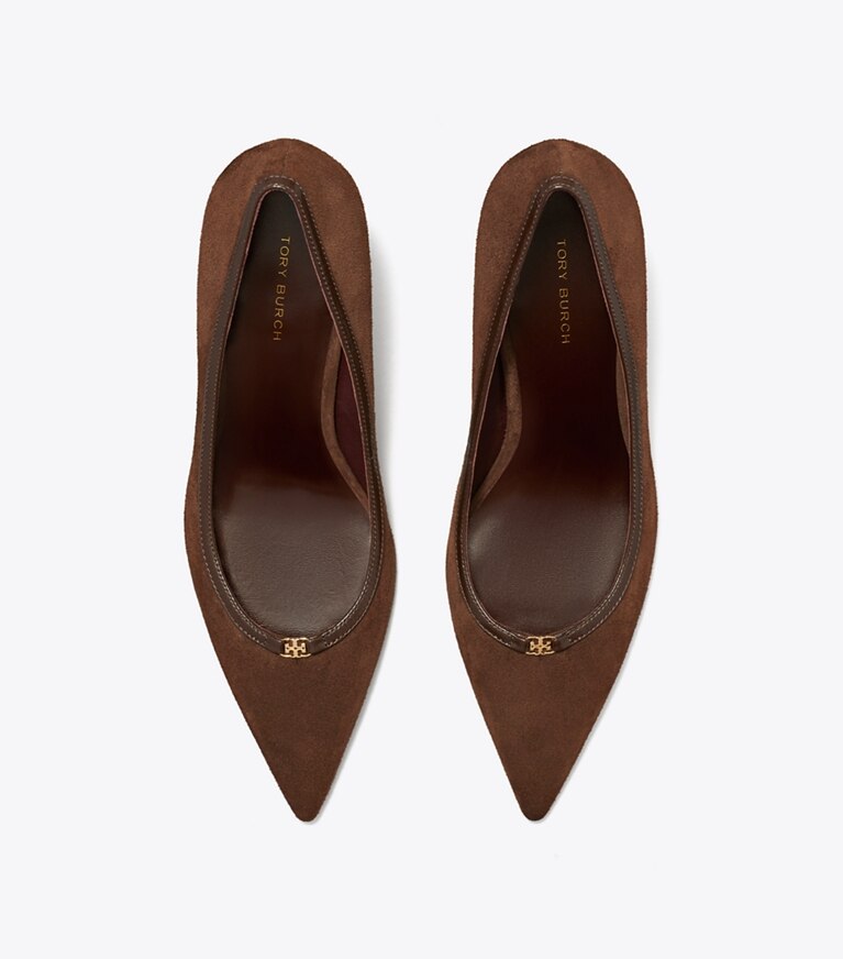 Tory Burch diseñador tacones Zapato de tacón con hebilla doble T en DARK COCOA / DARK COCOA vista superior