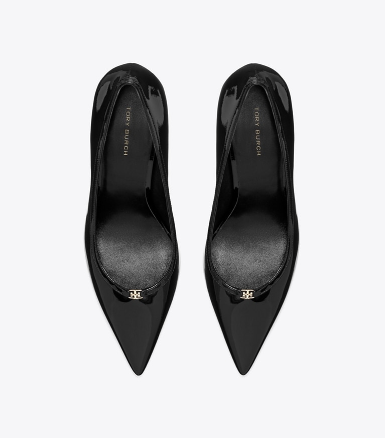 Tory Burch diseñador tacones Zapato de tacón con hebilla doble T en PERFECT BLACK vista superior
