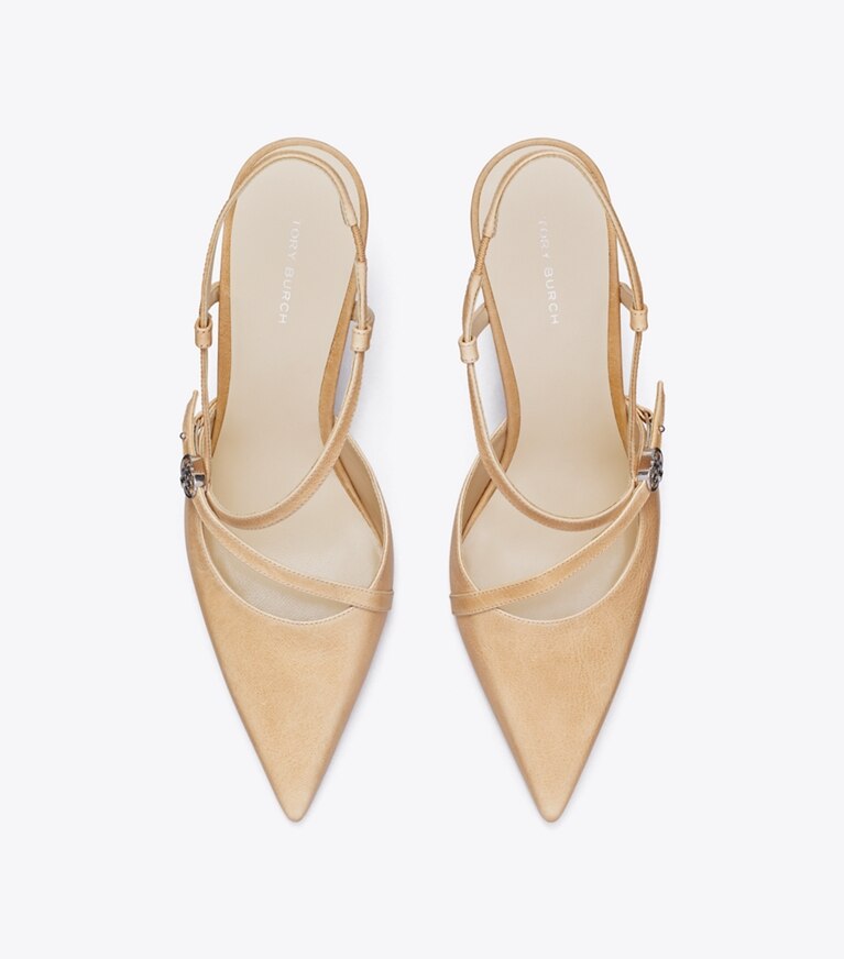 Tory Burch diseñador tacones Zapato de tacón con hebilla doble T en SAND vista superior