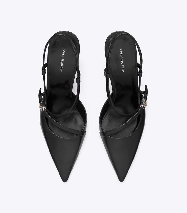 Tory Burch diseñador tacones Zapato de tacón con hebilla doble T en PERFECT BLACK vista superior