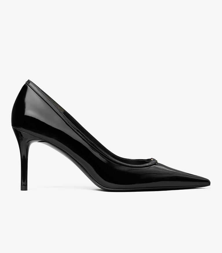 Tory Burch diseñador tacones Zapato de tacón con hebilla doble T en PERFECT BLACK lateral
