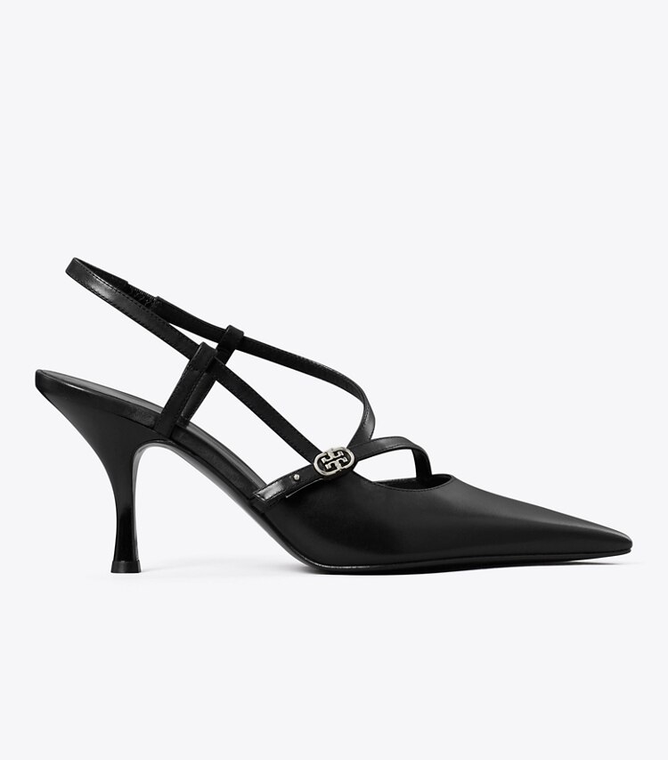 Tory Burch diseñador tacones Zapato de tacón con hebilla doble T en PERFECT BLACK lateral