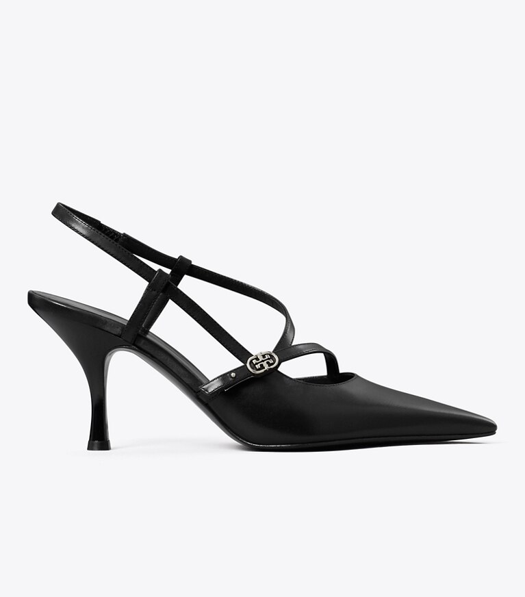Tory Burch diseñador tacones Zapato de tacón con hebilla doble T en PERFECT BLACK lateral