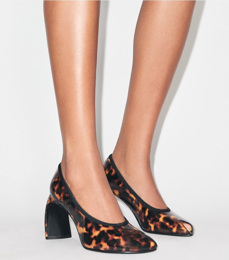 Tory Burch diseñador tacones Zapato de tacón con puntera abierta en TORTOISESHELL accesorio en modelo