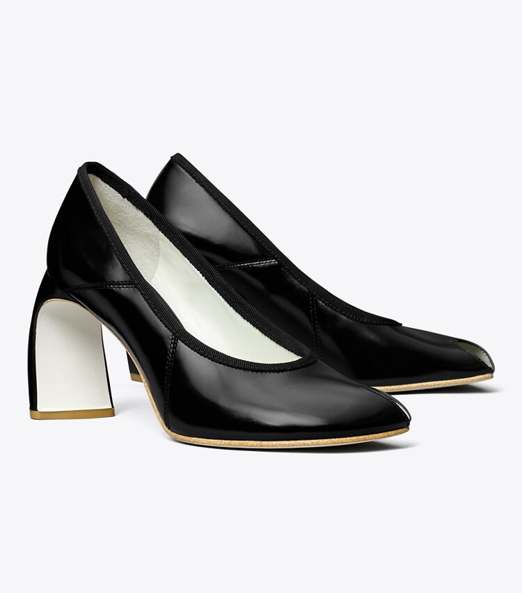 Tory Burch diseñador tacones Zapato de tacón con puntera abierta en PERFECT BLACK ángulo