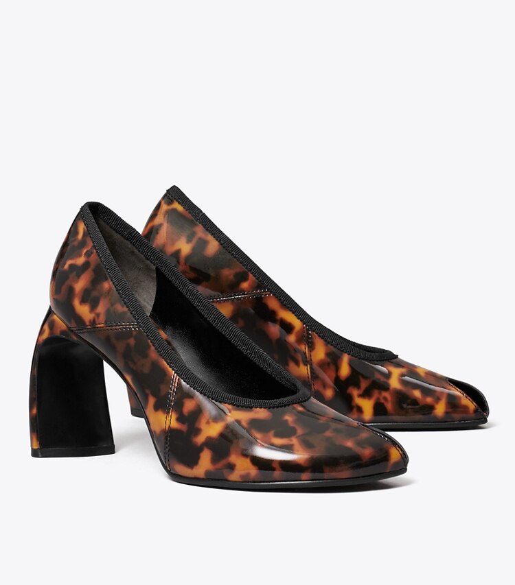 Tory Burch diseñador tacones Zapato de tacón con puntera abierta en TORTOISESHELL ángulo